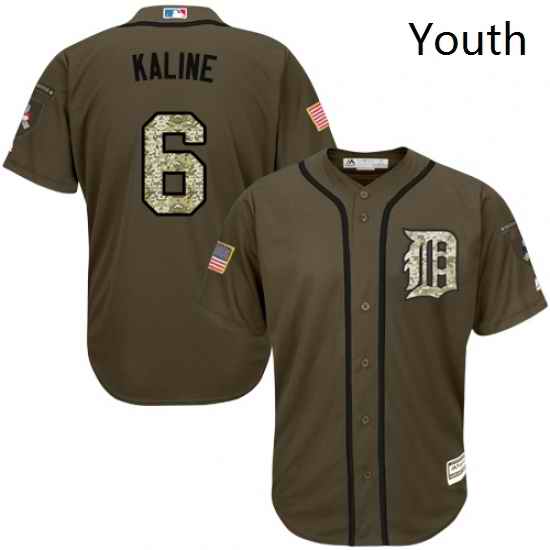 Youth Majestic Detroit Tigers 6 Al Kaline Replica Green Salute to Service MLB Jersey